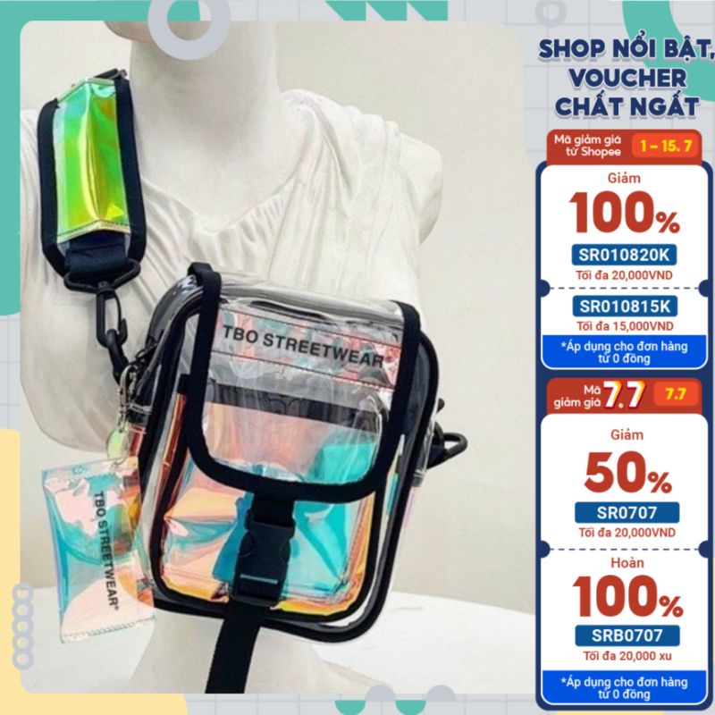 Túi đeo chéo bóng kiếng và trong suốt thời trang dành cho nam và nữ đen. trắng. TA021