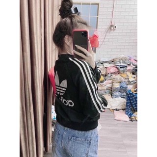 áo khoác bomber logo phối sọc da lộn