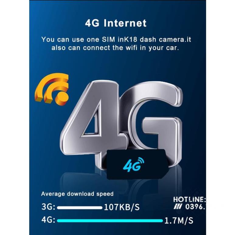 Camera hành trình cắm sim 4G/Wifi giám sát từ xa K18 quay 2 camera FullHD 1080