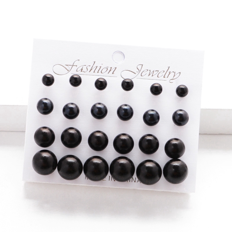 12 Pairs/ Set Delicate Pearl Earrings Jewelry White &amp; Black &amp; Beige