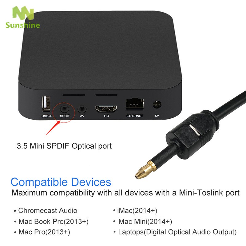 Cáp sợi quang 3.5mm SPDIF chuyển đổi thành âm thanh quang học dành cho Macbook