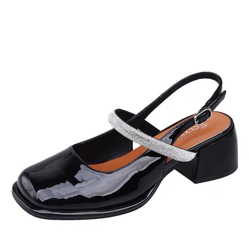 (HÀNG CÓ SẴN) Sandal hở gót da bóng quai tán đá BIG SIZE 41-43