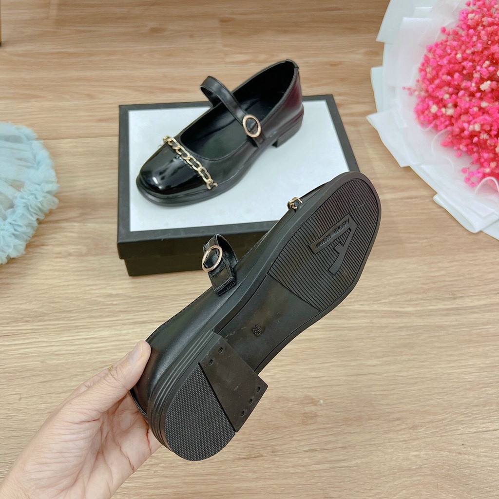 Giày búp bê nữ chất da bóng phối xích xinh xắn mã K01