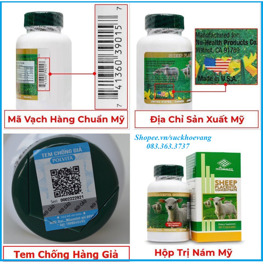 {Chính Hãng} Viên uống Xóa Nám, Trắng Da Nhau thai cừu Mỹ Sheep Placenta Concentrate