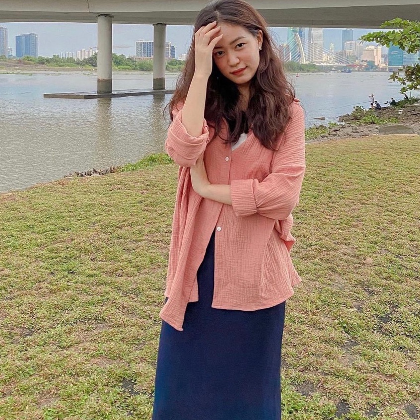 Áo Sơ Mi Nhăn Pastel PEONYB Nữ [FREESHIP]  Thun form rộng vintage màu TRẮNG | HỒNG | BE | XANH Ulzzang