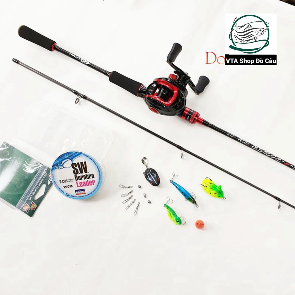 Bộ cần câu lure máy ngang 1.68m - 1.8m - 2.1m - 2.4m + Máy ngang + dây câu lure + bộ mồi lure B-lu-NG901 - docauca