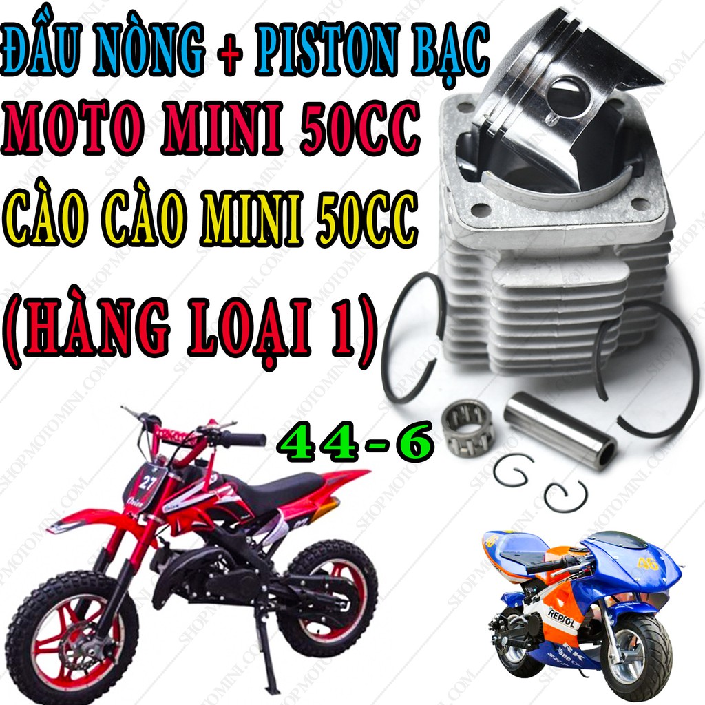 Đầu nòng piston cào cào mini 50cc | bộ hơi xe moto 49cc |  piston bạc pitttong