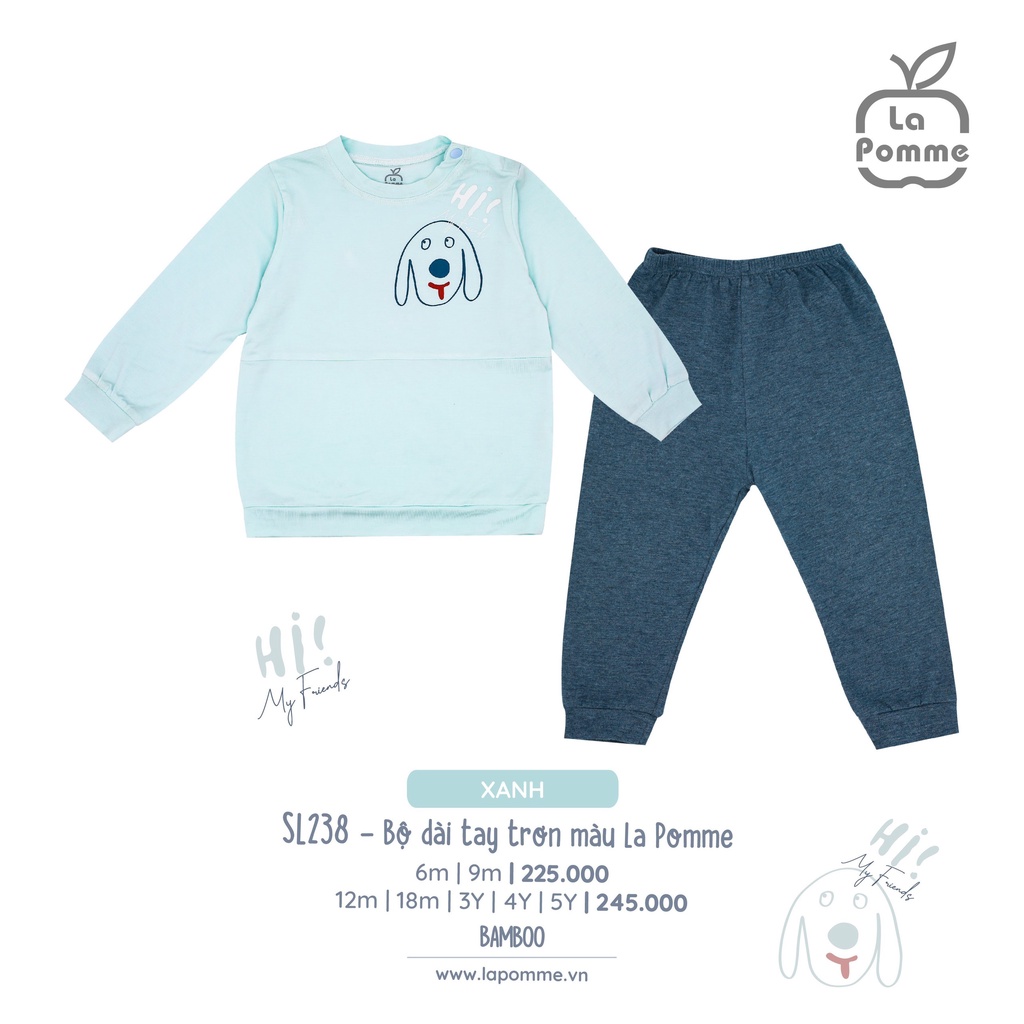 Bộ La Pomme dài tay Bamboo cao cấp mềm mịn thoáng mát thấm hút tốt cún hi cho bé trai bé gái SL238