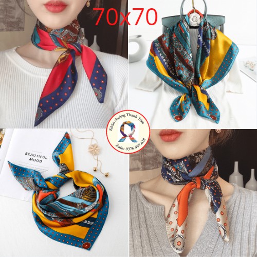 Khăn Lụa Vuông 70x70- Khăn Turban Nữ Quàng Cổ Quấn Tóc Làm Áo Yếm Lụa Cao Cấp Sang Chảnh -Nhiều mẫu