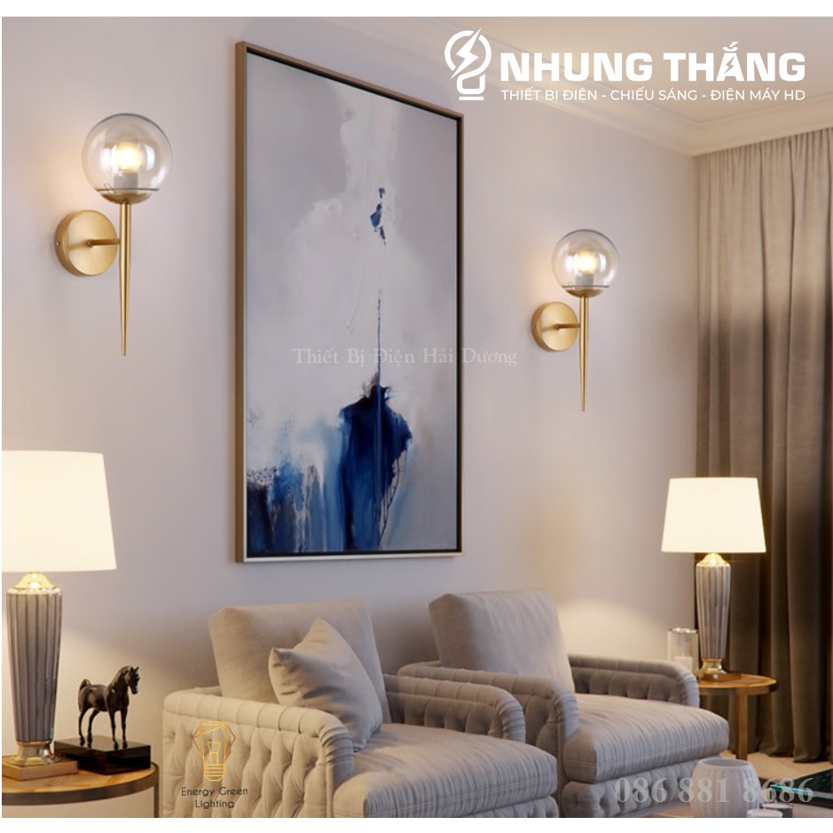 Đèn Treo Tường Mặt Trăng 6017 Thân Vàng - Kiểu Dáng Sang Trọng - Tặng kèm Bóng Led -Energy Green Lighting-Bảo Hành 1 Năm