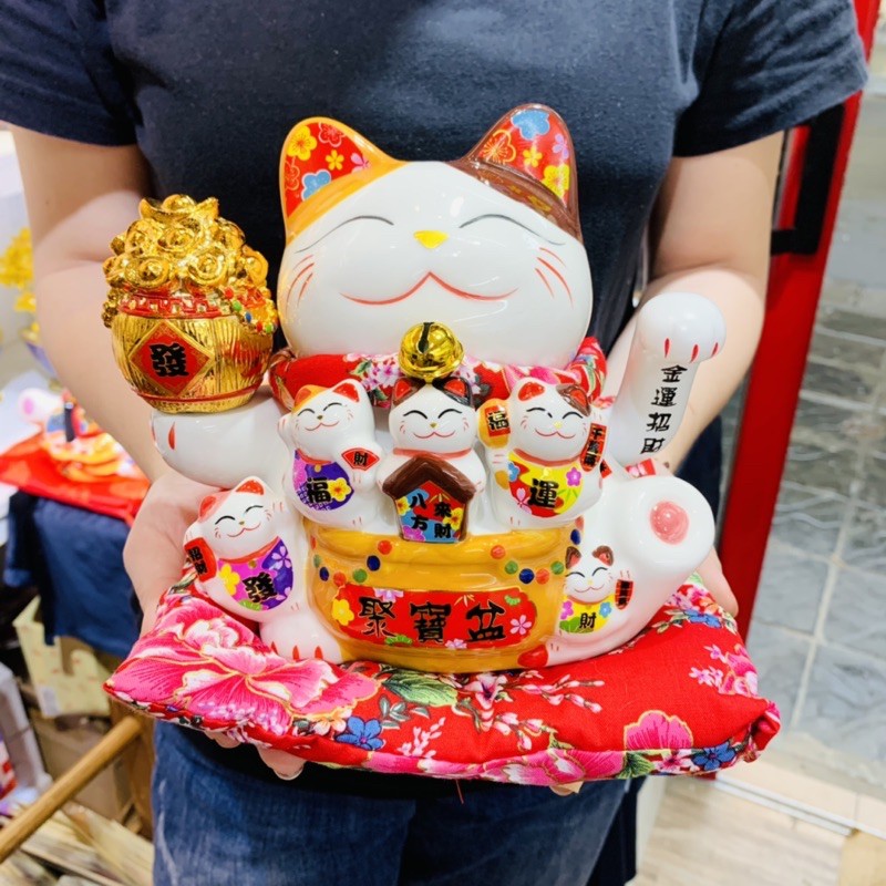 Mèo Thần tài Hũ vàng 16cm "Kim Vận Chiêu Tài"