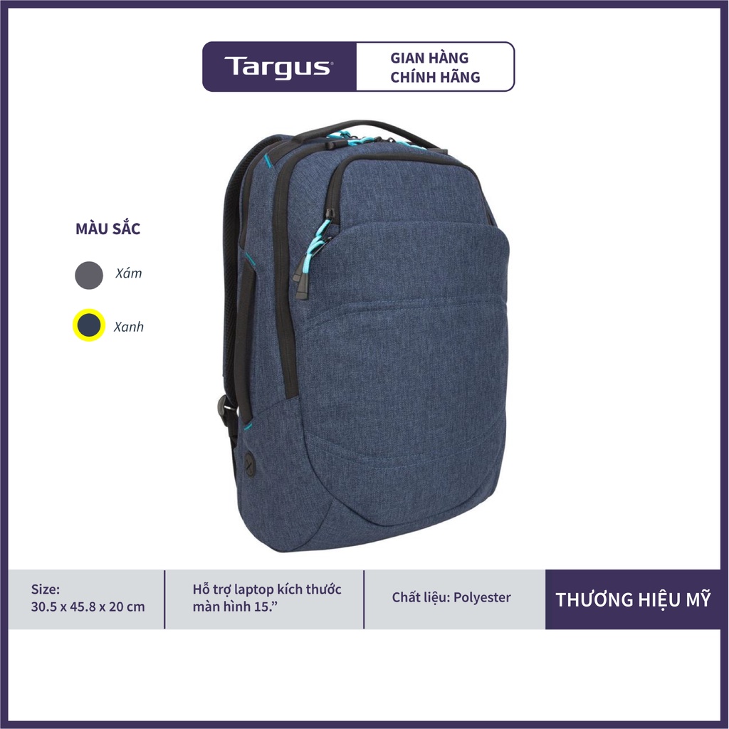 Balo Laptop Targus TSB951 Groove X2 Max Backpack 15 inch Charcoal - Hàng Chính Hãng
