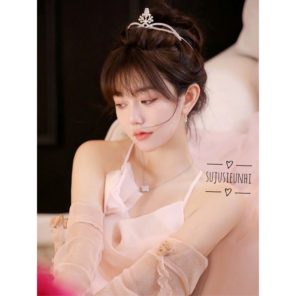 vương miện mẫu nhỏ đơn giản đính giọt nước dành cho phái nữ, phụ kiện cưới cô dâu, sinh nhật