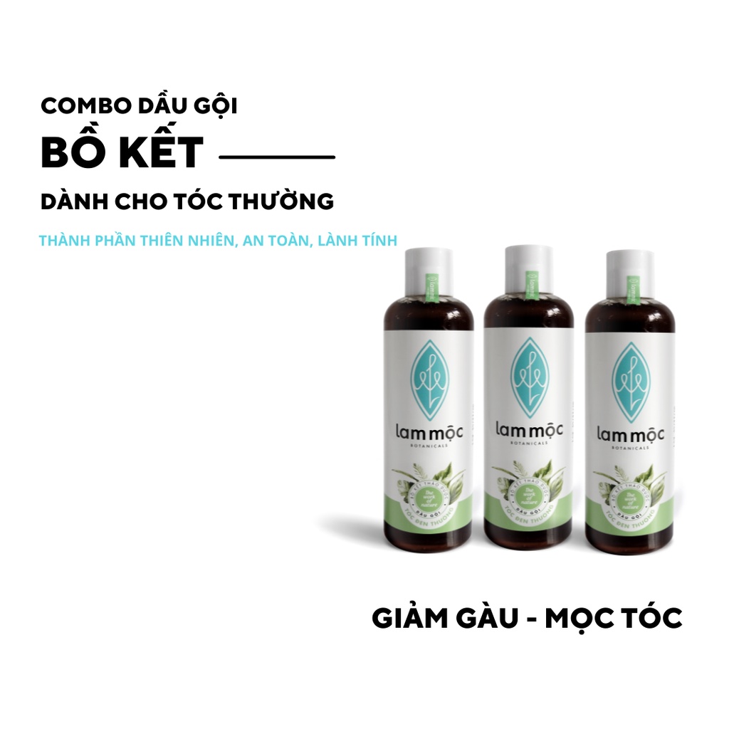 Combo 3 Dầu Gội Bồ Kết Nấu Sẵn - Giảm rụng, kích mọc tóc và phục hồi hư tổn LAM MỘC - 250ml/chai