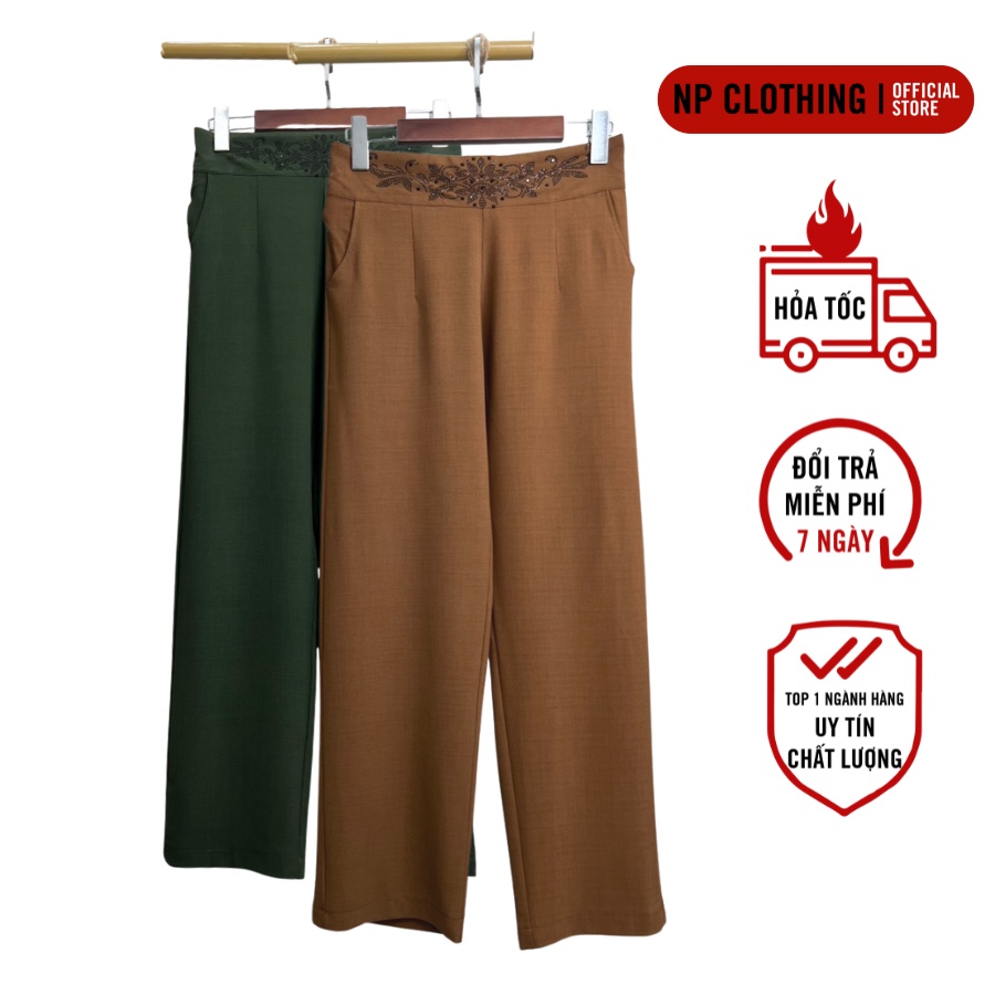 Quần Trung Niên Nữ Q011, Mẫu Quần Dài Đính Cườm Cho Mẹ Chất Carolan Sang Trọng | Đồ Trung Niên U40