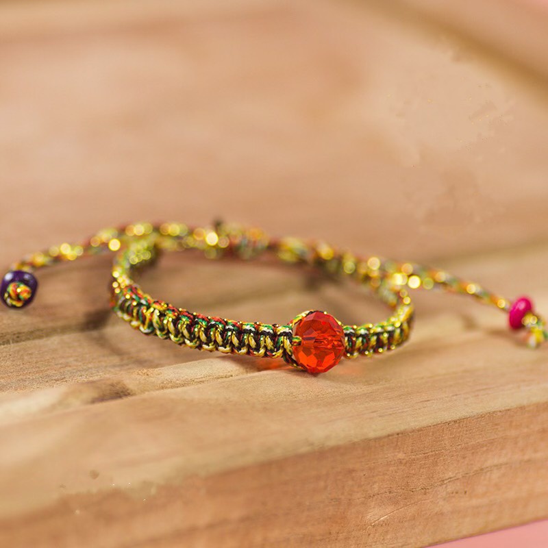 Vòng Tay Dây Vàng Đen Ngọc Nhân Tạo Đỏ May Mắn Phong Thủy Handmade 151 Dễ Thương - Hazo