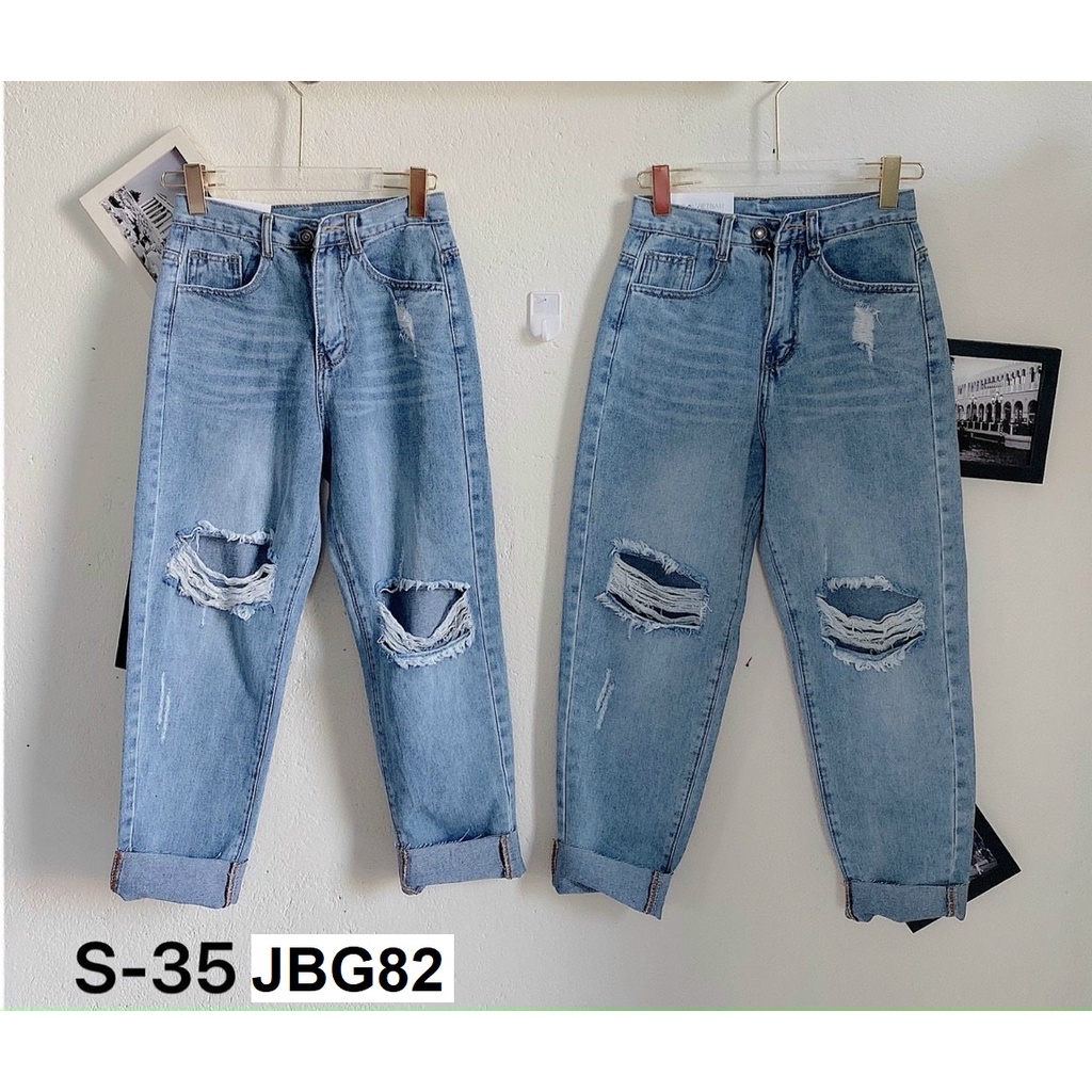 Quần jean baggy rách gối bigsize vải VNXK