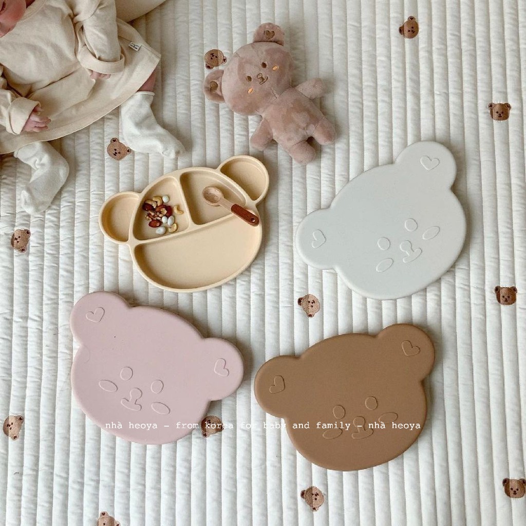KHAY ĂN DẶM GẤU KÈM NẮP ĐẬY SILICONE DOTTODOT x GROSMIMI