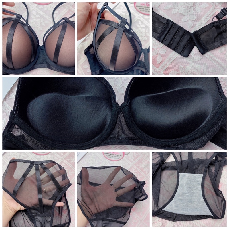 Bộ lót lưới phối dây ngọt ngào sexy, mút đệm 3cm có gọng nâng ngực gợi cảm