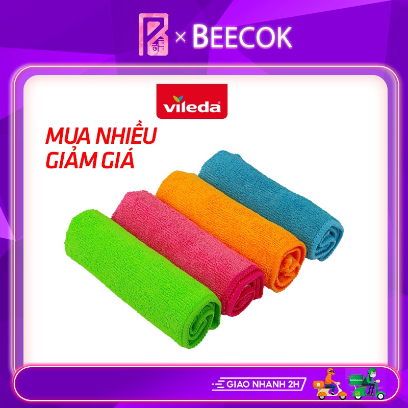 Set 4 khăn lau đa năng Vileda 4 màu khăn mềm lau bàn, lau bếp sợi nhỏ- hàng Đức