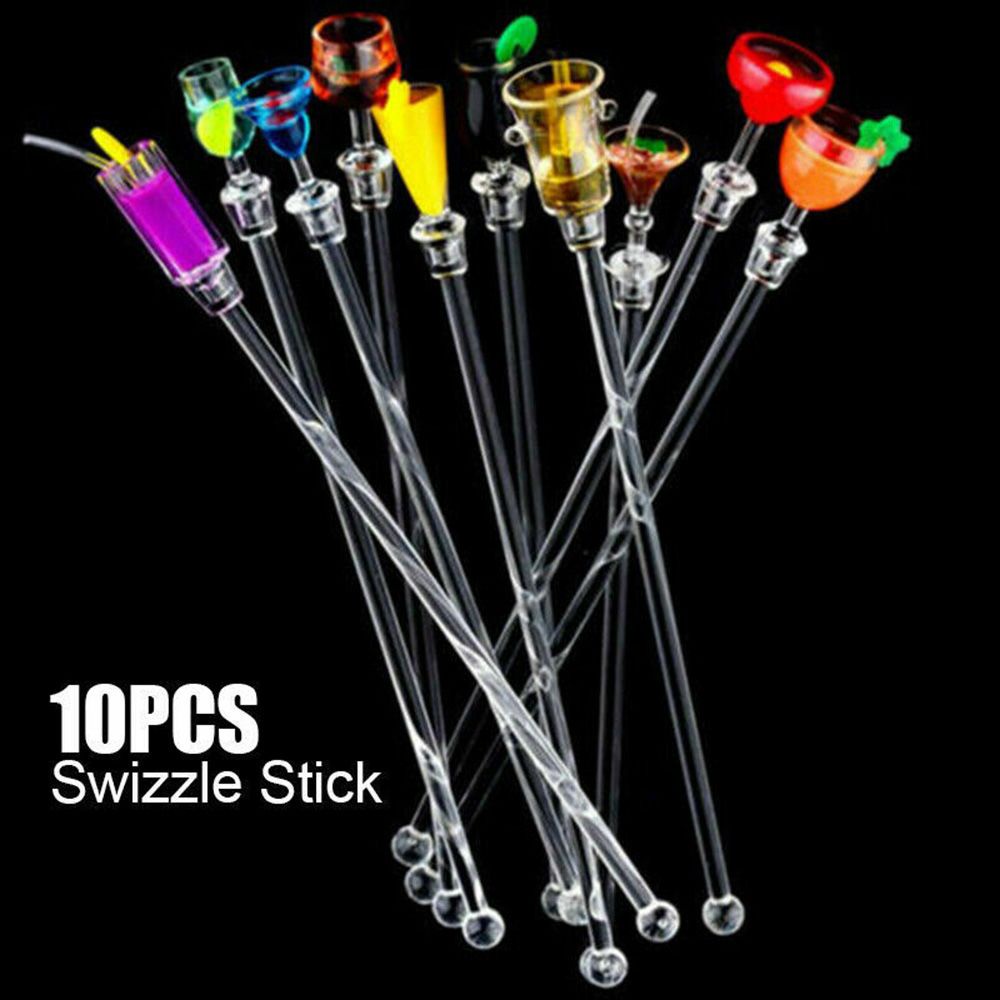 Set 10 que khuấy đồ uống bằng nhựa acrylic nhiều màu sắc