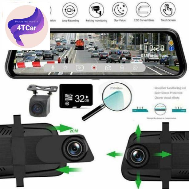 CAMERA HÀNH TRÌNH ANYTEK T12 GƯƠNG 10 INC ANYTEK T12 SIÊU NÉT FULLHD KÈM CAMERA LÙI