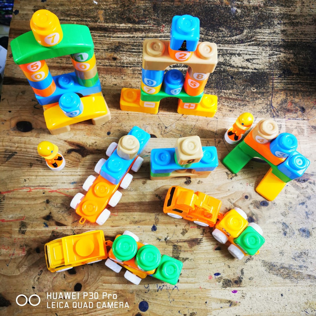 Bộ đồ chơi lego xếp hình Công trường mầm non loại miếng nghép to (màu vàng) T6006