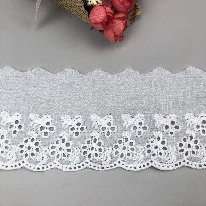 8cm ren vải cotton vải thô trắng thêu hoa đục lỗ phụ kiện đồ handmade phụ kiện thời trang may mặc