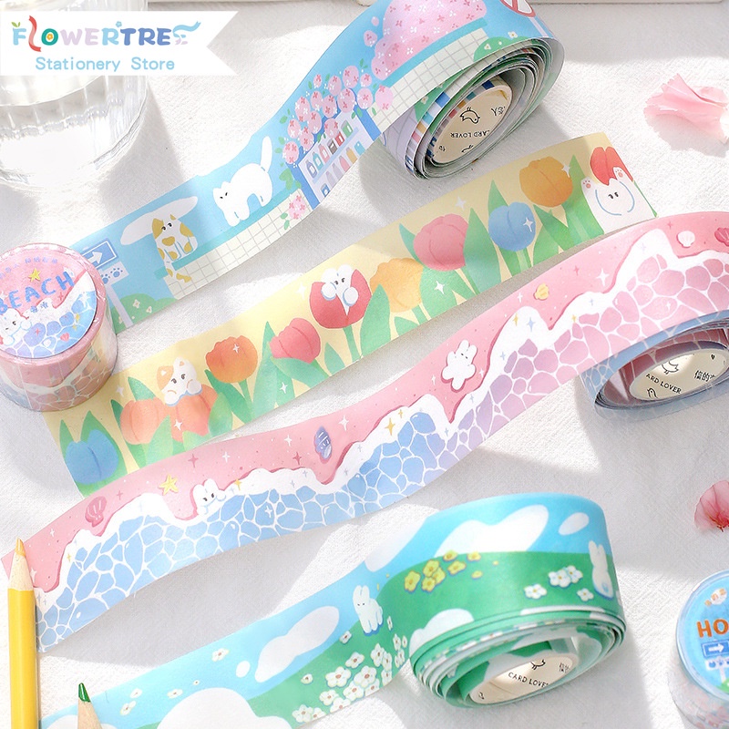 1 Cuộn Băng Dính Washi Hình Phong Cảnh Dùng Trang Trí Nhật Ký, Sổ Tay