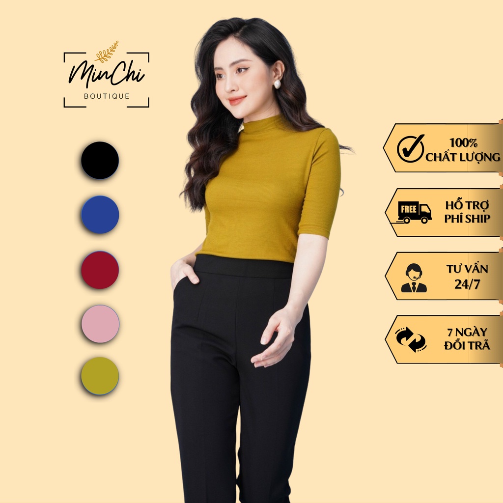 Áo thun Tăm Nữ Thu Đông 2021 Tay Lỡ Cổ Thấp 3 Phân Dáng Body Sang Trọng Trẻ Trung Năng Động Thể Thao