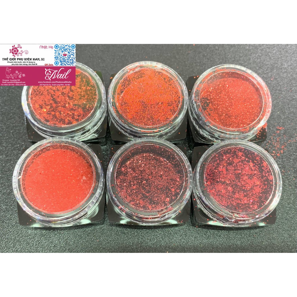 Sét Gel Nhũ Màu Đỏ Lắp Lánh (Sét 6 Hũ)