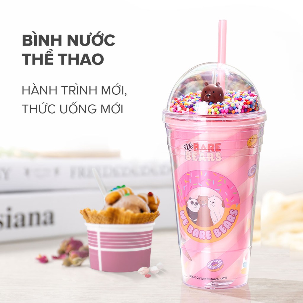 Cốc nhựa Miniso x We Bare Bears kèm ống hút 480ml - Hàng chính hãng