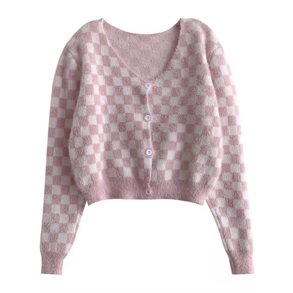 Áo cardigan kẻ ô vuông lông thỏ(có ảnh thật)