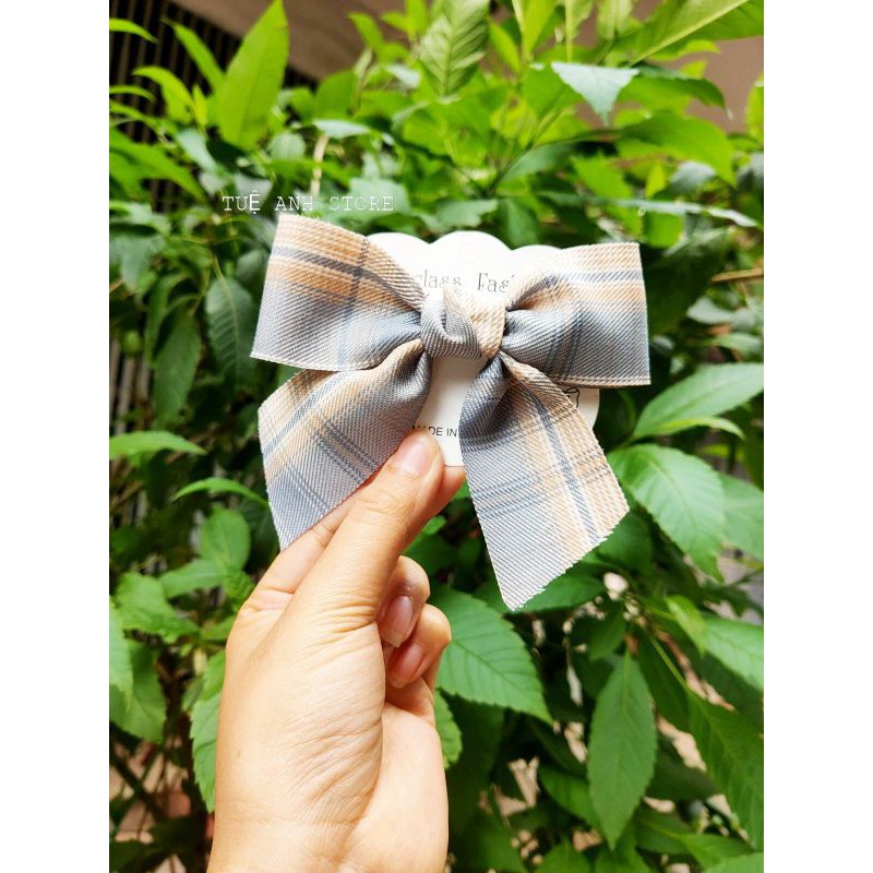 B415 Kẹp tóc nơ kẻ xinh xắn dành cho bạn gái
