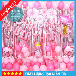 Set Bóng Sinh Nhật Happy Birthday Cho Bé Gái Tuổi Heo, ComBo Bóng Bay Heo Hồng Trang Trí Tiệc Sinh Nhật