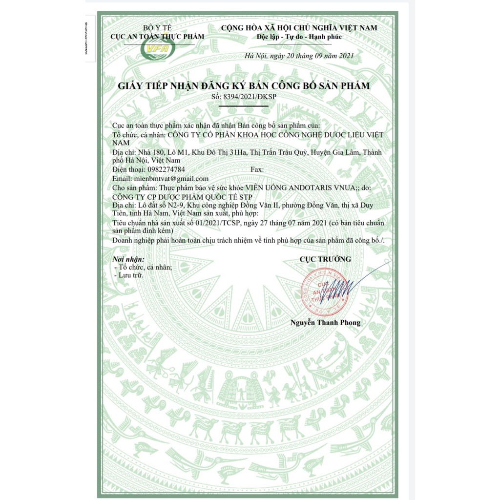 Andotaris VNUA Pharma Viên Uống Tăng Sức Đề Kháng Giảm Nguy Cơ Viêm Đường Hô Hấp, Viên Uống Xuyên Tâm Liên - Hộp 60 Viên