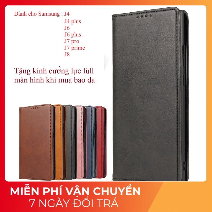 Bao da Samsung J4, J4 plus, J6, J6 plus, J7 pro, J7 prime, J8 da mịn dạng ví tiện lợi , có chân chống xem phim