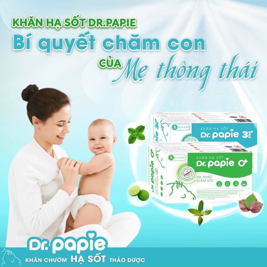 [CHÍNH HÃNG] Khăn lau hạ sốt cho bé từ sơ sinh hộp 5 gói x 5 khăn Dr Papie