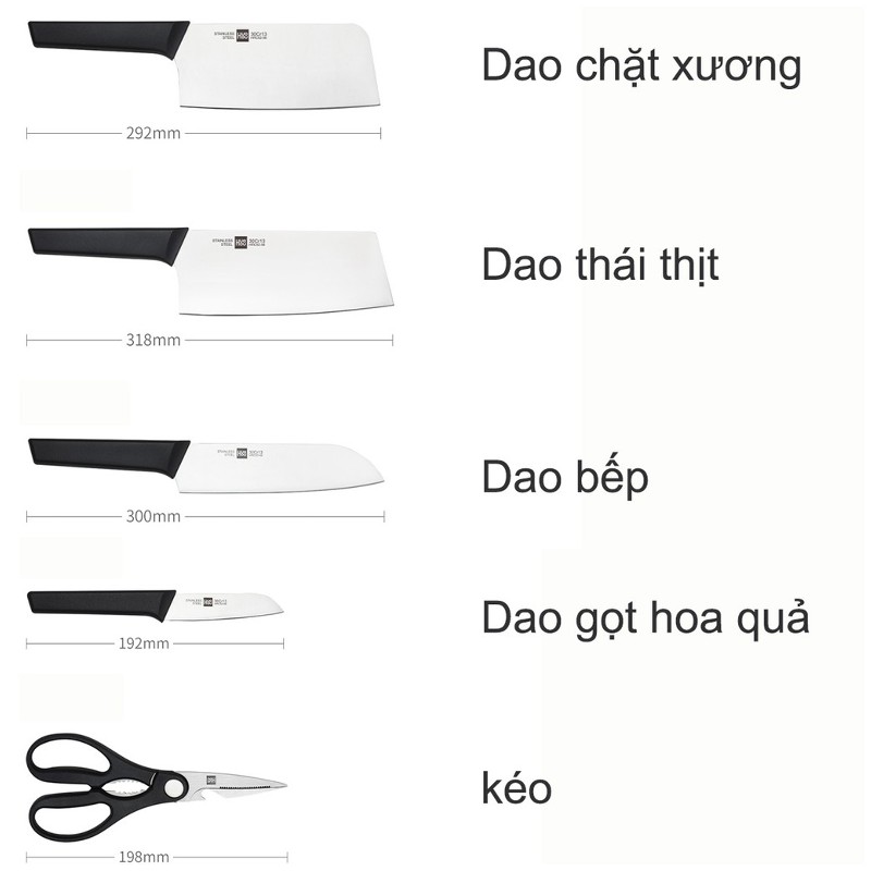 Bộ Dao Làm Bếp 6 Món Xiaomi HUOHOU Bằng Thép Không Gỉ