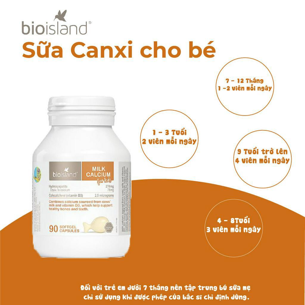 Viên canxi sữa Bio Island Milk Calcium For Kid 90 viên của Úc tăng cường hệ miễn dịch và giúp hệ xương của bé chắc khỏe