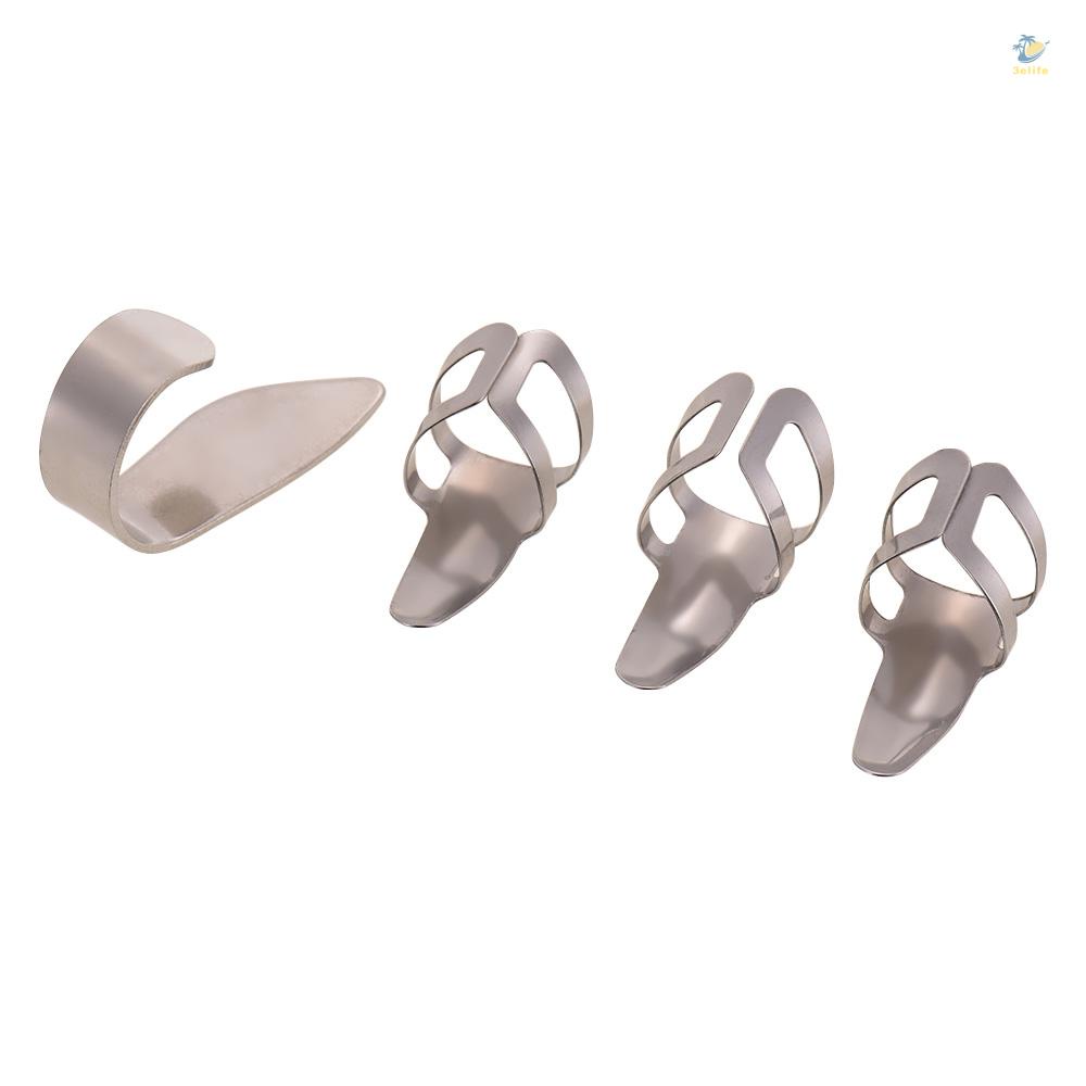 Bộ 4 Móng Tay Giả Bằng Thép Không Gỉ 1 Cái Và 3 Móng Gảy Đàn Màu Bạc Dành Cho Ghi Ta Điện Acoustic