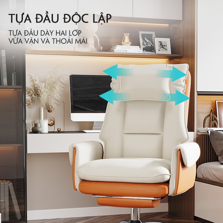Ghế Giám đốc da cao cấp, ghế xoay văn phòng hoặc làm việc tại nhà có nâng hạ ngả lưng 135 độ gác chân
