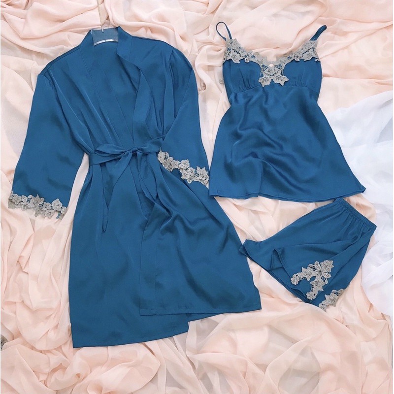Set hai dây đùi lụa + áo choàng lụa satin cao cấp quảng châu