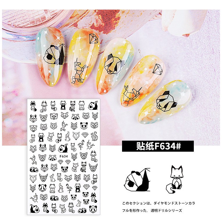 [Hàng mới về] Nhãn dán trang trí móng tay màu đen trắng 3D phong cách châu Âu dễ sử dụng