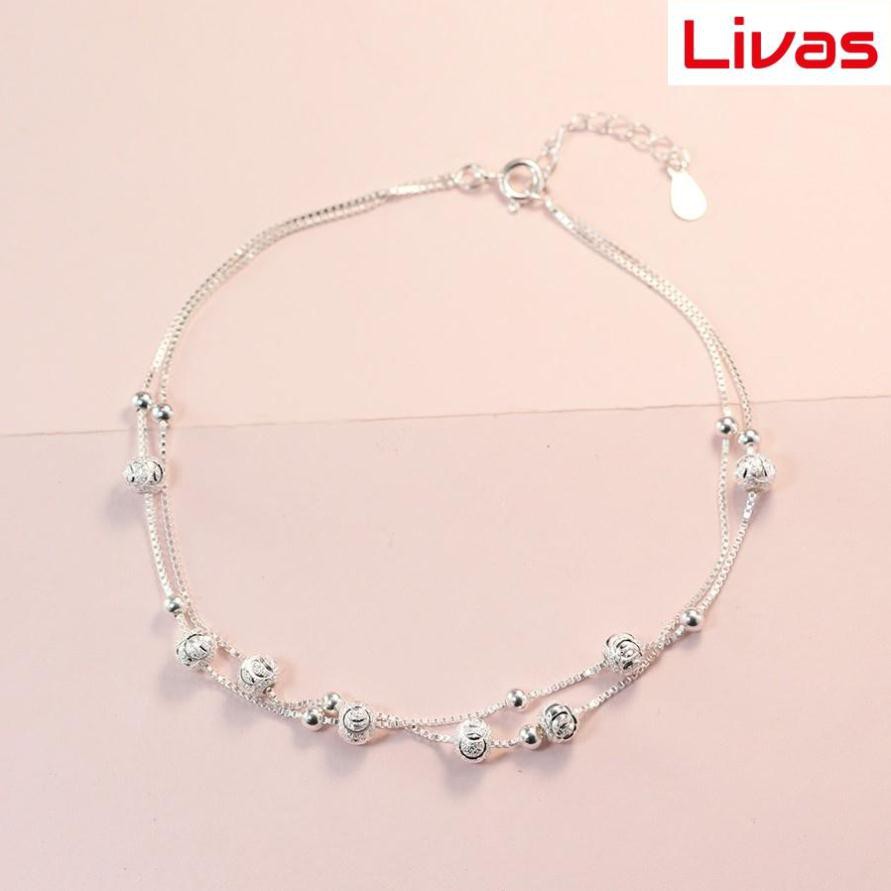 Lắc chân nữ dây kép hình bi bạc đẹp LCN0042 - Trang Sức LIVAS