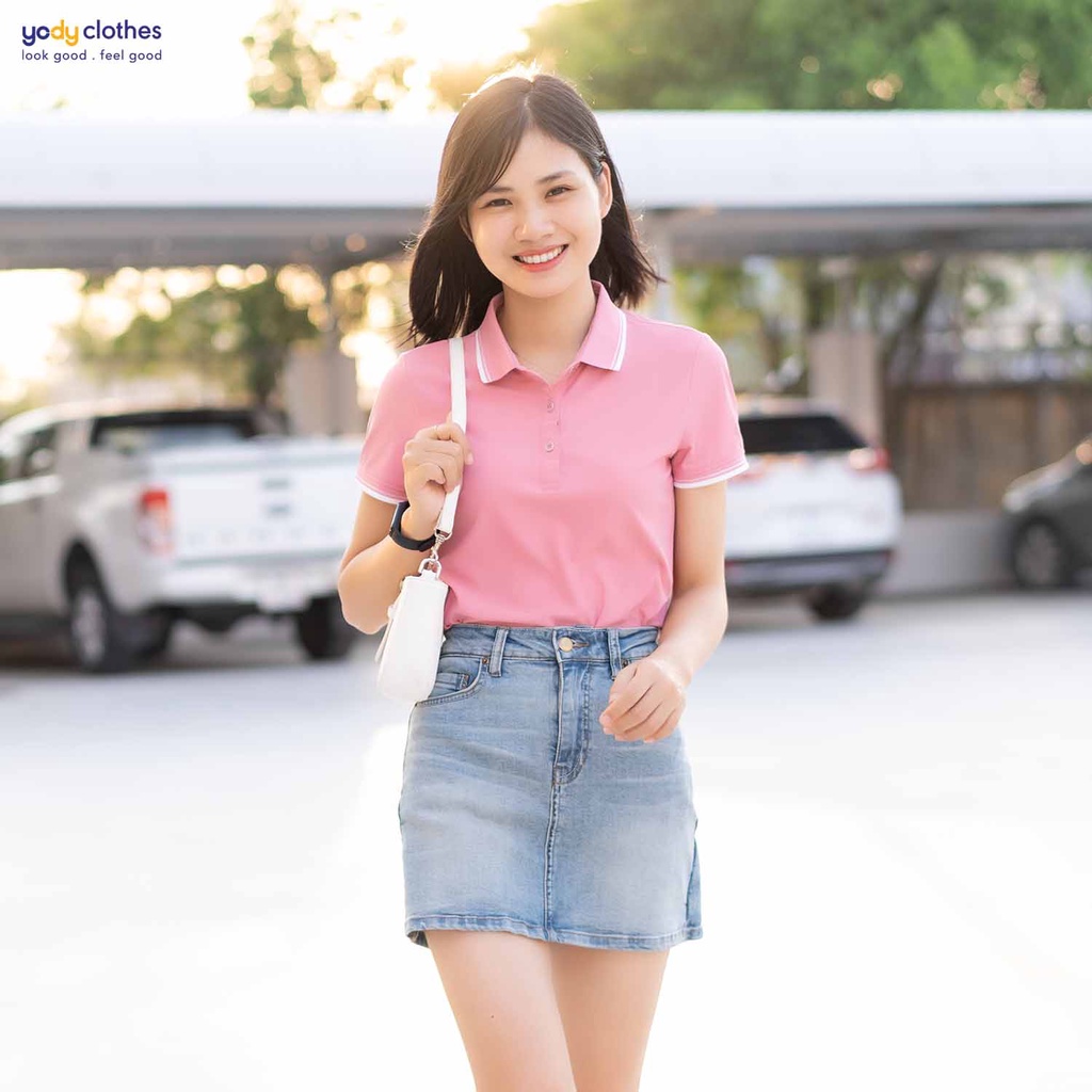 Áo phông polo nữ YODY bo kẻ cổ bẻ airycool cao cấp thấm hút tốt APN4014