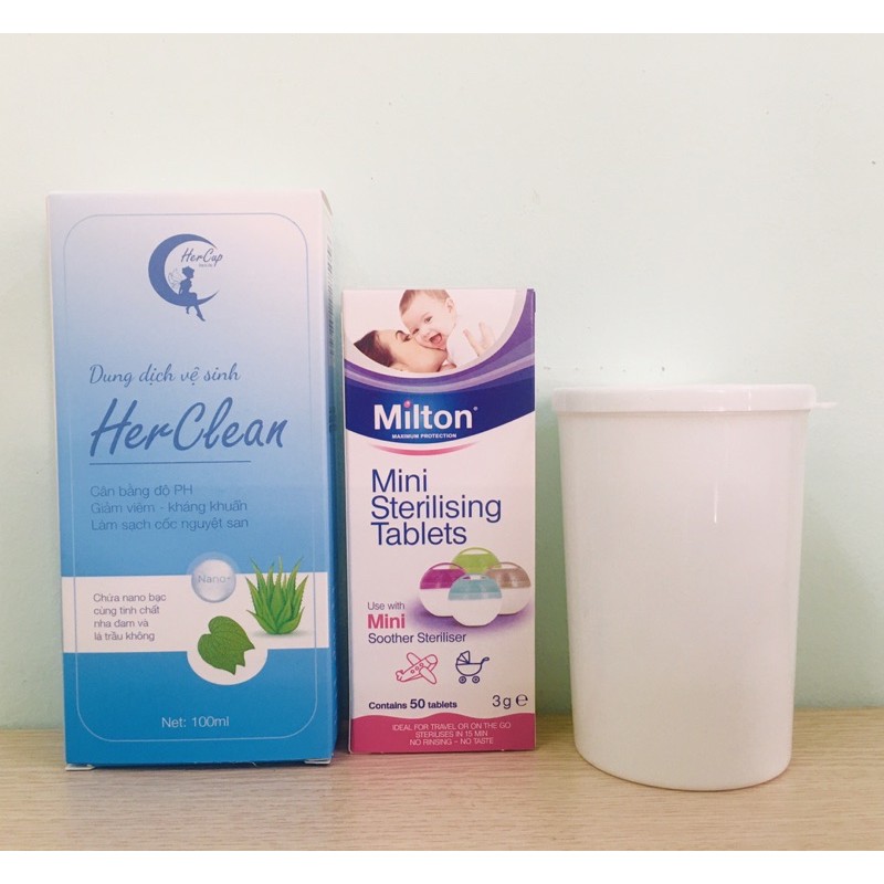 Bộ 3 món: gel rửa cốc nguyệt san, cốc khử trùng, 1 hộp viên khử trùng