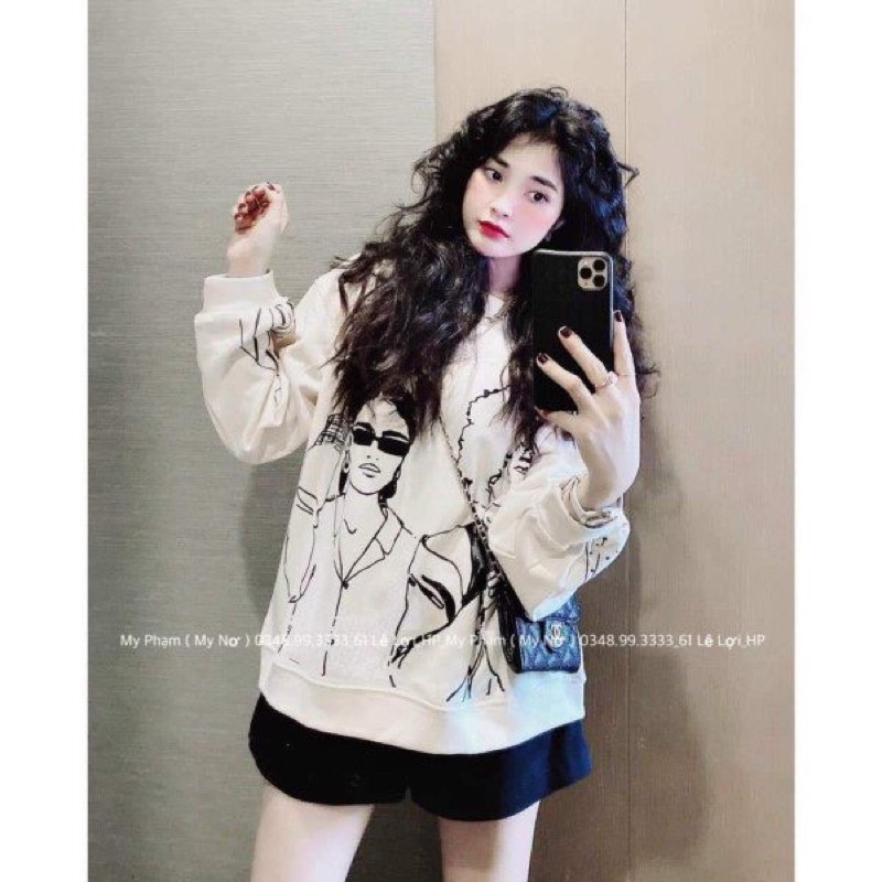 Sweater nỉ dài tay hoạ tiết hai cô gái