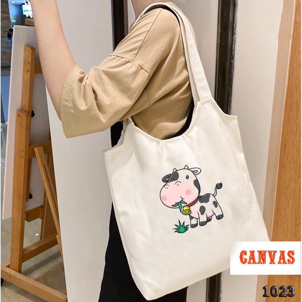 Túi Tote Vải Canvas Thời Trang Hàn Quốc 1023 486 Bò Sữa Ăn Cỏ Dễ Thương Cực Đẹp