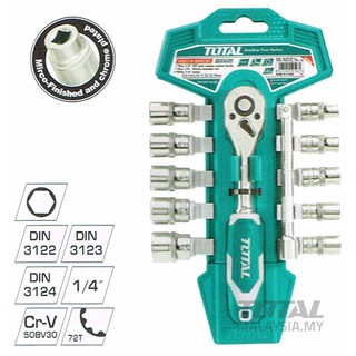 BỘ 12 SOCKET 1/4 INCH VÀ CẦN SIẾT 2 CHIỀU TOTAL THT14114126 [CHÍNH HÃNG]